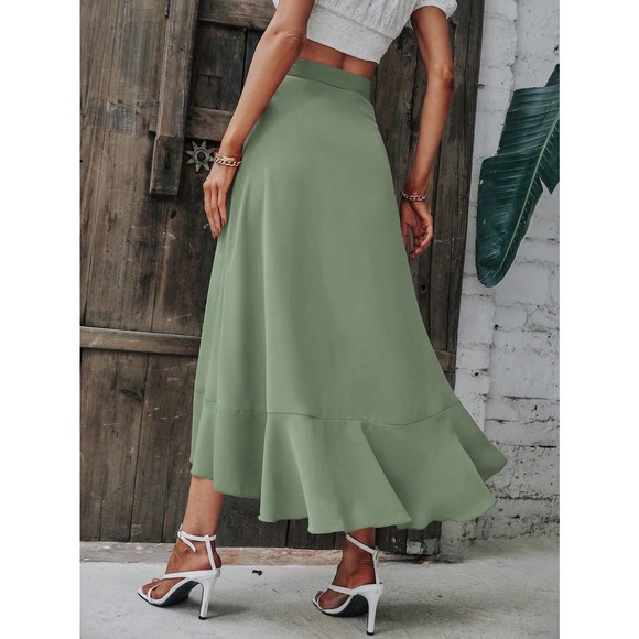 Solid minimalist Wrap Hem Tie Side high low midi skirt - Picture 5 of 11